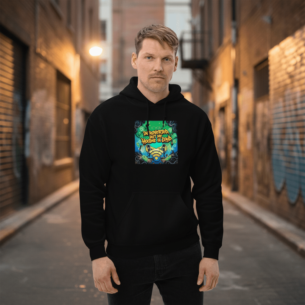 Introvert But My Hoodie Is Loud - Frontal Lifestyle Mockup